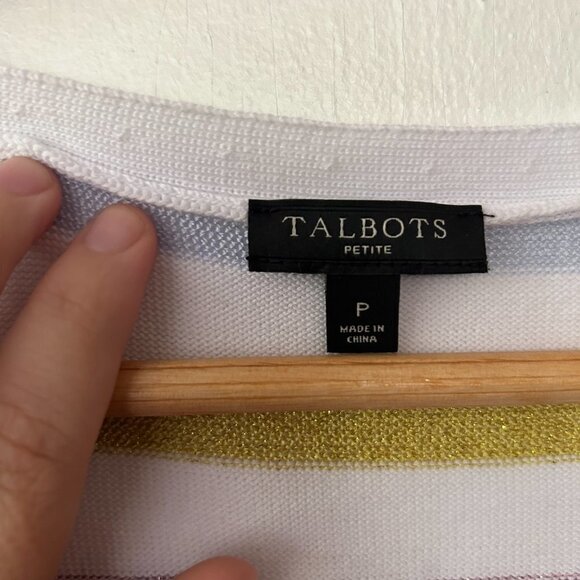 Talbots Sleeveless Top Womens Small Petite Metallic Striped Knit Round Neck - Picture 4 of 6